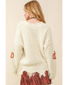 Beige Cable Knit Pumpkin Raw Hem V Neck Loose Sweater - XL