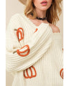 Beige Cable Knit Pumpkin Raw Hem V Neck Loose Sweater - XL