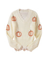 Beige Cable Knit Pumpkin Raw Hem V Neck Loose Sweater - XL