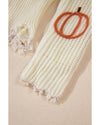 Beige Cable Knit Pumpkin Raw Hem V Neck Loose Sweater - XL