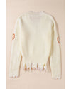 Beige Cable Knit Pumpkin Raw Hem V Neck Loose Sweater - XL