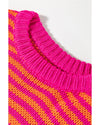Rose Stripe 3/4 Puff Sleeve Drop Shoulder Sweater - XL