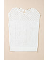 White Eyelet Knit Tied Back Short Sleeve Sweater - 2XL