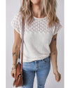White Eyelet Knit Tied Back Short Sleeve Sweater - 2XL
