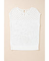 White Eyelet Knit Tied Back Short Sleeve Sweater - 2XL