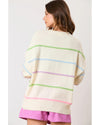 White Rainbow Stripes Drop Shoulder Baggy Henley Sweater - M
