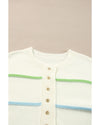 White Rainbow Stripes Drop Shoulder Baggy Henley Sweater - M