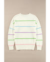 White Rainbow Stripes Drop Shoulder Baggy Henley Sweater - M