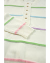 White Rainbow Stripes Drop Shoulder Baggy Henley Sweater - M