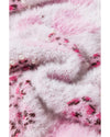 Pink Heart Leopard Print Pearled Ribbed Trim Fuzzy Sweater - M