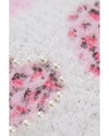 Pink Heart Leopard Print Pearled Ribbed Trim Fuzzy Sweater - M
