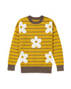 Yellow Stripe Daisy Floral Knitted Round Neck Sweater - XL