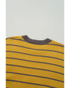 Yellow Stripe Daisy Floral Knitted Round Neck Sweater - XL