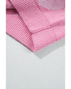 Pink Pearled Heart Print Valentines Crew Neck Sweater - M