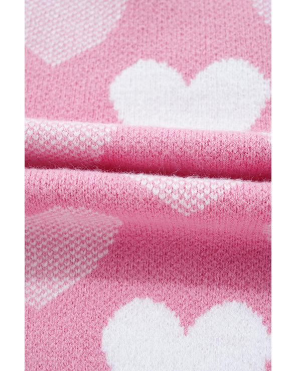 Pink Pearled Heart Print Valentines Crew Neck Sweater - XL