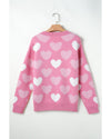 Pink Pearled Heart Print Valentines Crew Neck Sweater - XL