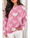 Pink Pearled Heart Print Valentines Crew Neck Sweater - XL