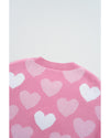 Pink Pearled Heart Print Valentines Crew Neck Sweater - XL
