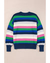 Bright Green Rainbow Striped Crew Neck Drop Shoulder Sweater - XL
