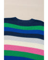 Bright Green Rainbow Striped Crew Neck Drop Shoulder Sweater - XL