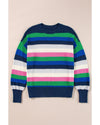 Bright Green Rainbow Striped Crew Neck Drop Shoulder Sweater - XL