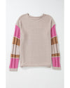 Simply Taupe Colorblock Exposed Seam Round Neck Sweater - L