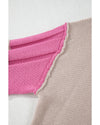 Simply Taupe Colorblock Exposed Seam Round Neck Sweater - L