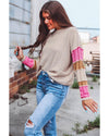 Simply Taupe Colorblock Exposed Seam Round Neck Sweater - L