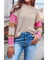 Simply Taupe Colorblock Exposed Seam Round Neck Sweater - M