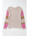 Simply Taupe Colorblock Exposed Seam Round Neck Sweater - M