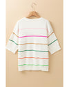 White Colorblock Striped Half Sleeve Drop Shoulder Sweater - XL