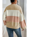 Dusty Pink Color Block Lantern Sleeve Drop Shoulder Sweater - L