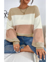 Dusty Pink Color Block Lantern Sleeve Drop Shoulder Sweater - M