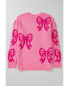 Pink Bow Pattern Drop Shoulder Loose Sweater - L