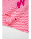 Pink Bow Pattern Drop Shoulder Loose Sweater - S