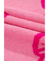 Pink Bow Pattern Drop Shoulder Loose Sweater - S
