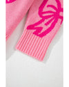 Pink Bow Pattern Drop Shoulder Loose Sweater - S