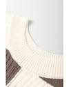 Khaki Checkered Color Block Crew Neck Short Sleeve Sweater - L