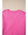 Bright Pink Corded Flower Bow Ribbed Trim Casual Sweater - L