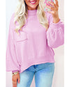 Pink Raw Edge Ribbed Detail Drop Shoulder Sweater - M
