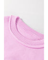 Pink Raw Edge Ribbed Detail Drop Shoulder Sweater - S
