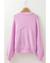 Pink Raw Edge Ribbed Detail Drop Shoulder Sweater - S