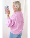 Pink Raw Edge Ribbed Detail Drop Shoulder Sweater - S