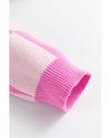 Pink Checkerboard Half Button Collared Drop Shoulder Sweater - M