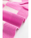 Pink Checkerboard Half Button Collared Drop Shoulder Sweater - M