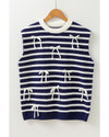 Blue Stripe Knitted Bow Decor Sweater Vest - L