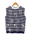 Blue Stripe Knitted Bow Decor Sweater Vest - M