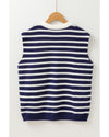 Blue Stripe Knitted Bow Decor Sweater Vest - M