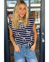 Blue Stripe Knitted Bow Decor Sweater Vest - M