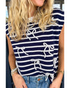 Blue Stripe Knitted Bow Decor Sweater Vest - M